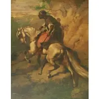 John Ottin, Figure on Horseback, Oil on Board