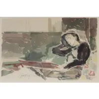 Joseph Zaritsky, Woman Reclining, Color Lithograph