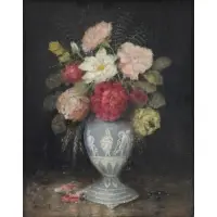 Still Life of Flowers in a Vase by Léon Richet, Oil on Canvas, sold Apr 2018