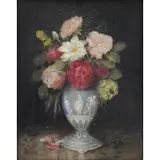 Léon Richet, Still Life of Flowers in a Vase, Oil on Canvas