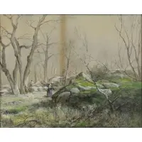 Harvey O. Young, A Grey Day, Forest of Fountainbleu France, 1897, Oil on Board