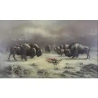 Astley D Cooper, Buffalo Tribute to Fallen Indian, Oil on Canvas