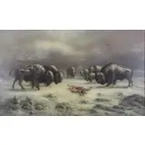 Astley D Cooper, Buffalo Tribute to Fallen Indian, Oil on Canvas