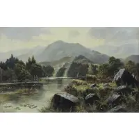 Douglas Cameron, Scottish Landscape with Highland Cattle, Oil on Canvas