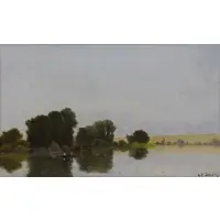 Jacques-Henry Delpy, Bord De Riviere, Oil on Canvas