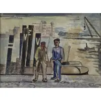Helmuth Macke, Figures on a Dock, Watercolor on Paper