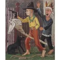William Lewis Lester, Cowboy & Indian, 1946, Oil on Board