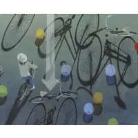 Robert Vickrey, Eight Balloons, Egg Tempera on Wood Panel