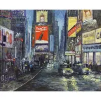 Loretta Feeney, Times Square at Night, Oil on Canvas