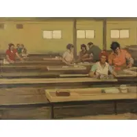 Malcom Leipke, Factory Scene, Oil on Canvas