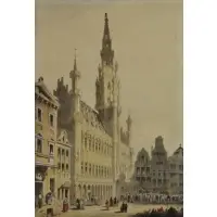 Samuel Prout, Brussels Town Hall, Ink and Watercolor
