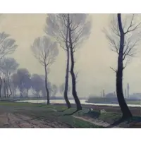 Georges Daubner, Tree Lined Path, Oil on Canvas