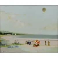 Jean Peltier, Notre Plage Favorite Favorite, Oil on Board