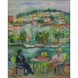 Jakub Zucker, River Cafe, Oil on Canvas
