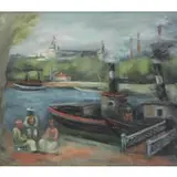 Jakub Zucker, Fisherman with Boats, Oil on Canvas