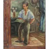 Jakub Zucker, Artist in Interior Possibly a self portrait, Oil on Canvas