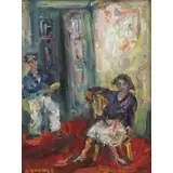 Jakub Zucker, Couple in Interior, Oil on Board