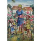 Biguad Wilson, Jardin de Fleurs Roses, Oil on Board "Jardin de Fleurs Roses"