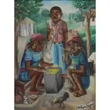 Biguad Wilson, Preparing a Meal, Oil on Board