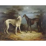 Whippets in Landscape by J. Oil on Canvas Novak, sold Feb 2018
