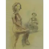 Artist and Model by Raphael Soyer, Watercolor and Charcoal on Paper, sold Feb 2018