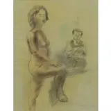 Raphael Soyer, Artist and Model, Watercolor and Charcoal on Paper