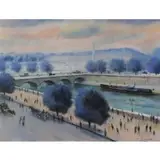 Willy James, La Seine au Pont de la Concorde, Pastel on Paper "La Seine au Pont de la Concorde"
