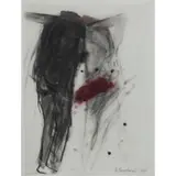 Betty Goodwin, Untitled (Two Figures with Red Spot), 1987, Oil stick, graphite and wash on Geofilm