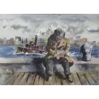 Louis Wolchonok, Man with Tugboat, Watercolor