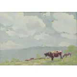 Edward Henry II Potthast, Cows at Pasture, Gouache on Paper