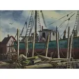 Henry Gasser, Dock Workers, Watercolor on Paper