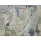 Pere Pruna i Ocerans, Les Baigneuses, Oil on Paper