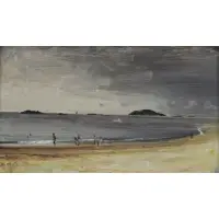 Peter Cook, Beach at Popham, Maine, 1968, Oil on Board "Beach at Popham, Maine" 1968
