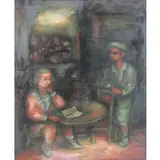 Jakub Zucker, Interior with Girl and Boy at a Table, Oil on Canvas