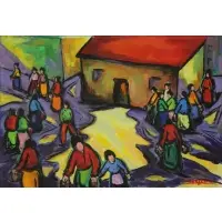Maxim Bugzester, Bucket Brigade, Oil on Board
