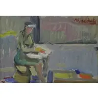 Moshe Rosenthalis, Seated Figure, Oil on Board
