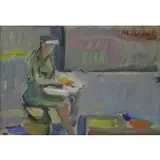 Moshe Rosenthalis, Seated Figure, Oil on Board
