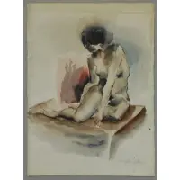 Bumpei Usui, Nude Model, Watercolor on Paper