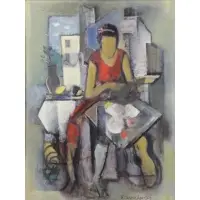 Simka Simkhovitch, Abstraction - Girl in the City, Oil on Board