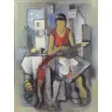 Simka Simkhovitch, Abstraction - Girl in the City, Oil on Board