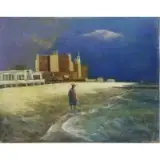 Nathan Hoffman, Coney Island, Oil On Cardboard "Coney Island"