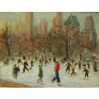 Fanny Holtzmann, Central Park Skaters, Oil On Canvas