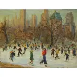 Fanny Holtzmann, Central Park Skaters, Oil On Canvas