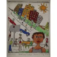James Rizzi, Basketball Jones., 1973, Hand Colored Etching