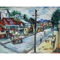 Desmond Watson, Section of Laos Street., 1959, Oil on Board