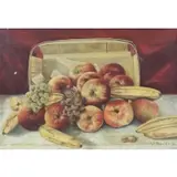 Still Life With Apples , Bananas, and Grapes by O. Oil on Canvas Noville, sold Feb 2018