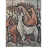 June Cutler, Abstract Wildlife Scene, Oil on Board