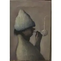 Michele Russo, Man Blowing Bubble, Oil on Canvas