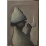 Michele Russo, Man Blowing Bubble, Oil on Canvas