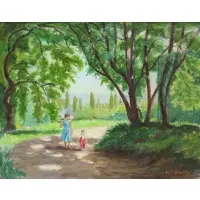 Boris Vassiloff, Woman Walking Child, Oil on Canvas